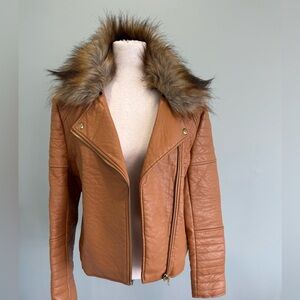Robert Phillips Faux Leather /Fur jacket. Caramel sz L Y2K vintage retro